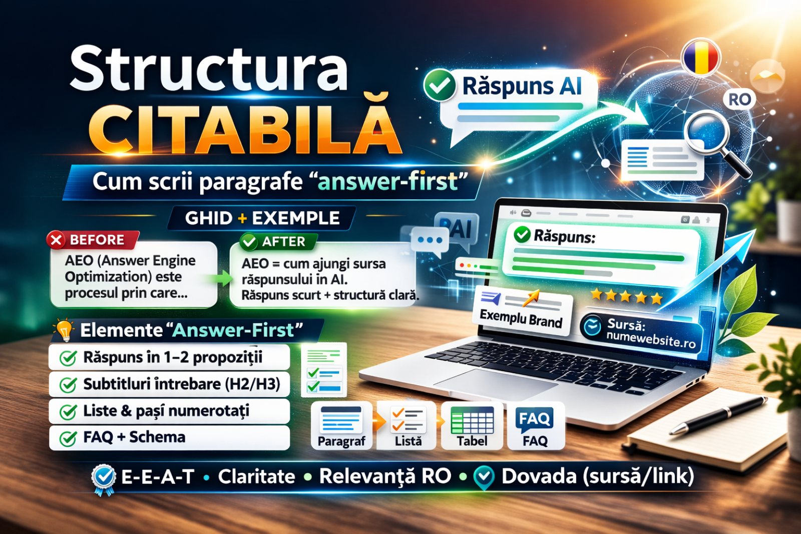 Structura citabila: cum scrii paragrafe “answer-first” (cu exemple)